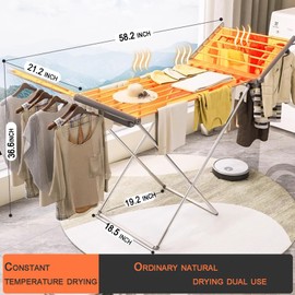 yariwiz (1 Pack) Heated Clothes Drying Rack, Folding Electric Clothes Rack, Collapsible Laundry Drying Rack, Free Standing Heating Garment Dryer Towel Rail Space Saving for Home Indoor Outdoor
