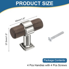 sourcing map 4 Pcs T-Bar Wooden Drawer Pulls Wood Single Hole Dresser Drawer Knobs Furniture Dresser Pull Handles with Screws for Home Kitchen Room Closet Cupboard, Silver/Black