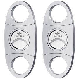 roygra Cigar Cutter Set (2 Pack), Guillotine Double Blade, Cigar Accessories for Men, Stainless Steel Smoking Accessories Tool, Portable Sharp Clean Cut - Silver