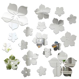 Flower Mirror Stickers for Walls, 3 Set Acrylic Mirror Floral Wall Stickers Peel and Stick Mirrors Wall Decor Self Adhesive Removable Silver Mirrors Decal for Living Room Bedroom Bathroom Windowsmirro