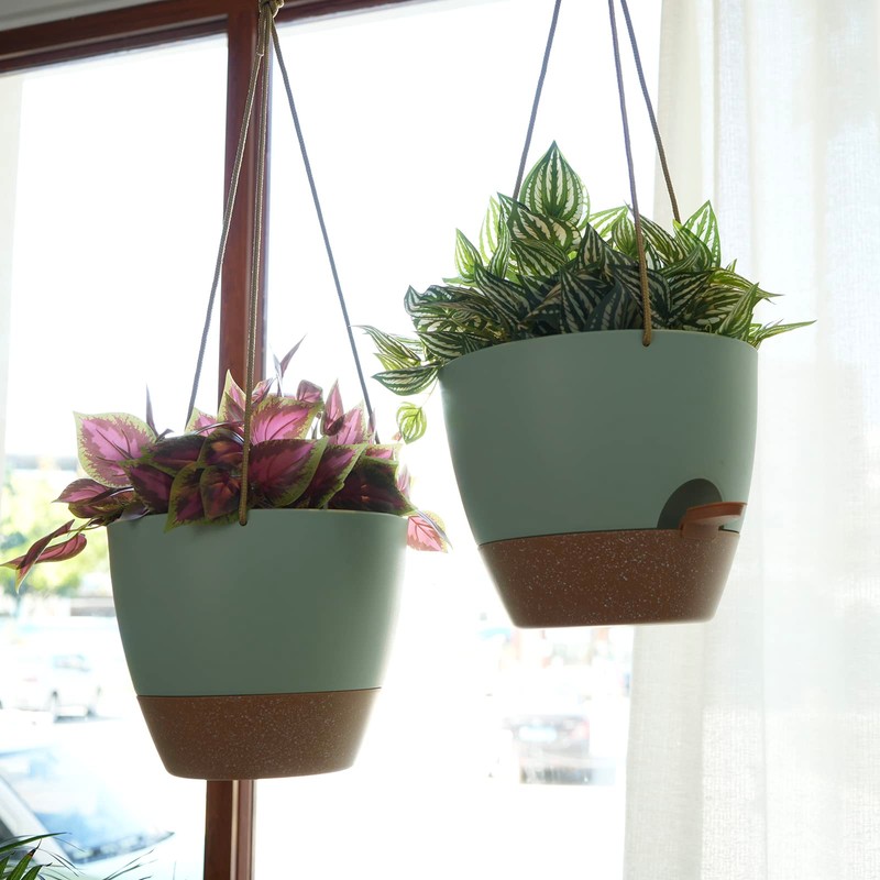8 inch Hanging Planters, 2 Pack Self Watering Hanging Pots