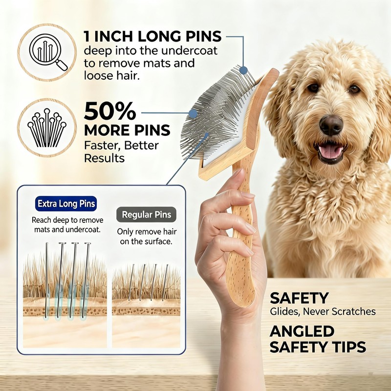 YOYUPETA 5-Piece Dog Grooming Kit, Large Long Pin Dog Slicker