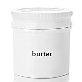 GDCZ Ceramics Butter Dish With Water Line,Porcelain French Butter Keeper Crock With Lid,White