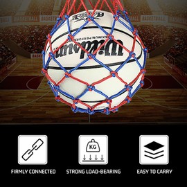 PFLYPF Pack of 2 Ball Net Bags, with 2 Ball Pump Needles and 2 Hooks, Portable Braided Rope Bag for Ball, Ball Braided Rope Net Bag, Large Rope Tennis Bag Ball Bag