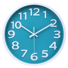 Crosstime Turquoise Wall Clock 30 cm, Children's Wall Clock Without Ticking Noise, Silent, 3D Numbers, Easy to Read Wall Clocks for Kitchen, Living Room, School, Children's Room Decoration
