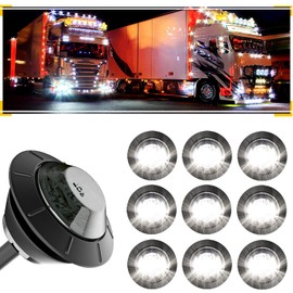 BJZ 10Pcs 3/4'' Round LED Marker Lights White 12V Trailer Side Clearance Marker Front Rear Running Signal Tail Bullet Light Waterproof w/Smoked Lens for Trailer Truck ATV UTV RV Car Van Pickup