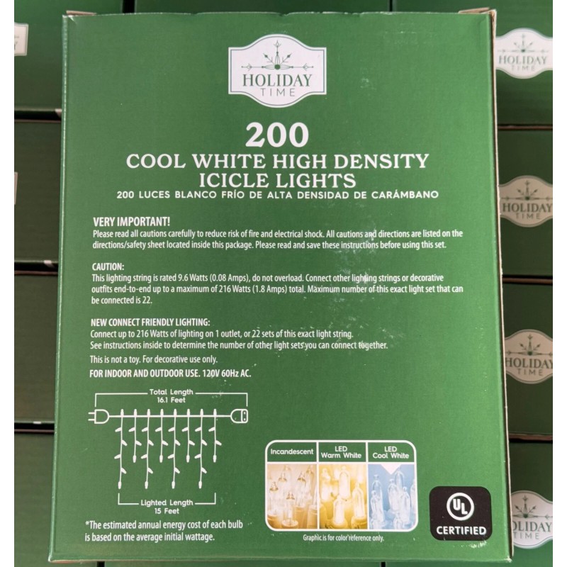 Holiday Time 200-Count Cool White LED High-Density Icicle Lights white