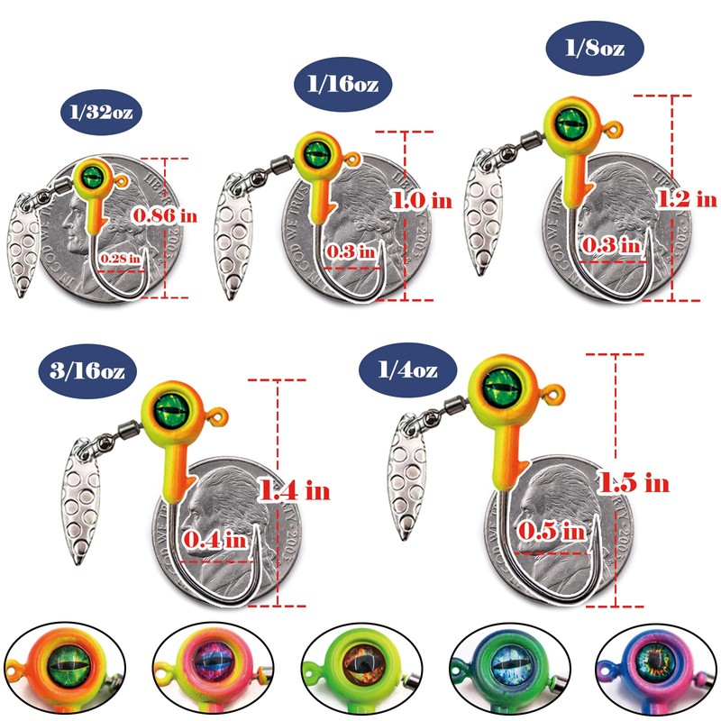 FishTrip Jig Heads Hooks with Spinner - 10Pcs Underspin Crappie