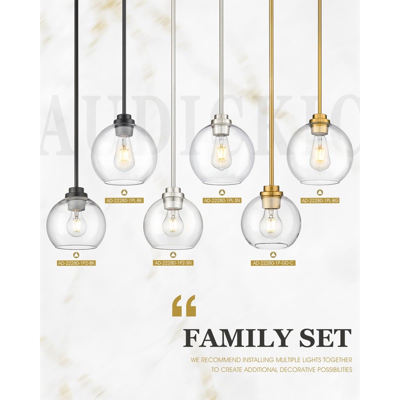 Audickic Pendant Lights Kitchen Island, 8" Brushed Nickel Pendant Light