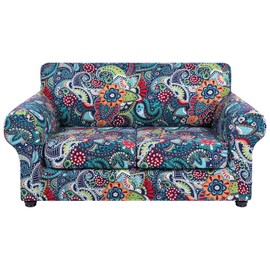 hyha Couch Cover, Loveseat/Sofa Covers, Stretch, Printed, 3 Pieces, Sofa Slipcovers, for 2 Separate Cushion Couch Sofa, Washable Furniture Protector for Dogs (Loveseat, Paisley Floral)