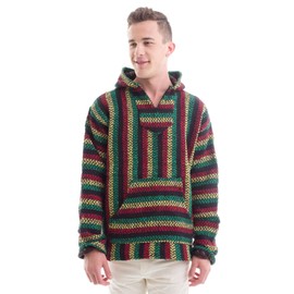 Earth Ragz Baja Joe Striped Woven Eco-Friendly Pullover Hoodie Rasta Small