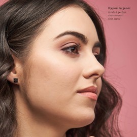 Basket Set Stud Earrings with Square Princess Cut 5x5mm Black CZ - 925 + Rhodium Plate