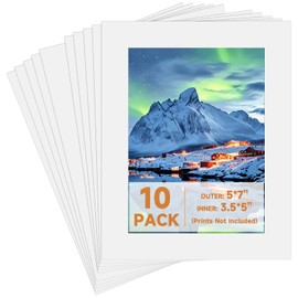 10 Pack Picture Frame Mats,5x7 Matted to 4x5 Photo Mats,Acid Free Bevel Cut 4-ply Thickness Picture Matting,Pre-Cut Mat Board Show Kit for Pictures Photos Prints Watercolor Artwork (White)