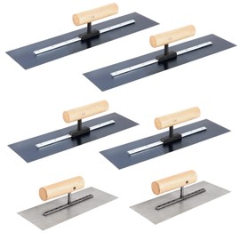 SEUNMUK Stainless Steel Finishing Trowel Set, Flat Drywall Trowel with Wooden Handle, 6 Piece Includes 16 x 4 Inch, 12 x 4 Inch, 8.5 x 3.5 Inch, for Concrete, Cement