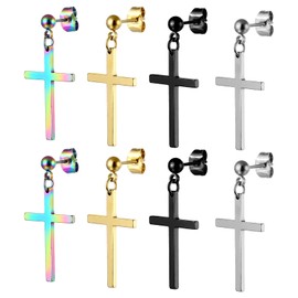 4 Pairs Medical Stud Earrings Titanium Cross Earrings Titanium Simple and Classic Cross Earrings Hypoallergenic Suitable for Sensitive Ears Helix Tragus and Cartilage, Stainless Steel