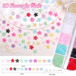 3 Boxes Flower Nail Charms, Mixed Bow Tie Flowers Charms for Nails White Floral Transparent Butterfly Nail Art Charms, Tiny Flowers Bowknots Charms for Acrylic Nail DIY Accessories