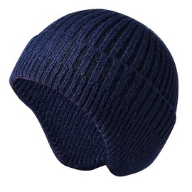JFAN Winter Hat with Ear Flaps Wool Hat Head Warmer Beanies for Men and Women Outdoor One Size, navy