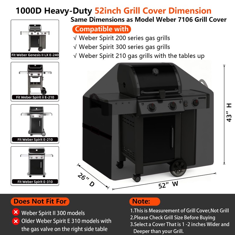 MyraLexis 52" BBQ Grill Cover for Outdoor Grill 1000D Heavy