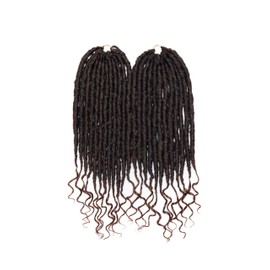 Ombre Braiding Hair Extension Goddess Faux Locs 16" Inch Synthetic Wavy Crochet Hair Braids For Women - Black & Light Auburn[One Pack, 24 Roots/Pack]