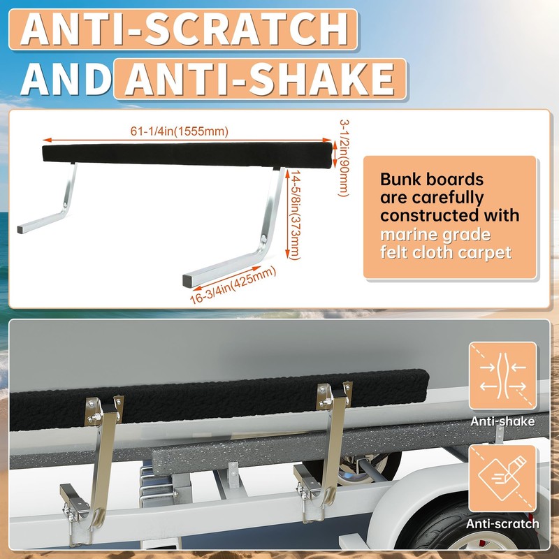 ECOTRIC 61" Adjustable Boat Trailer Bunk Board Guide-On Rails Rustroof