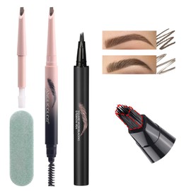 Microblading Eyebrow Pencil Kit–Angled Square Tip Liquid Eyebrow Pencil,Shaping and Filling Brow Definer Pen with Brush & Refill Core,Sharpening Sponge,Waterproof for Hair-Like Strokes(01Light Brown)