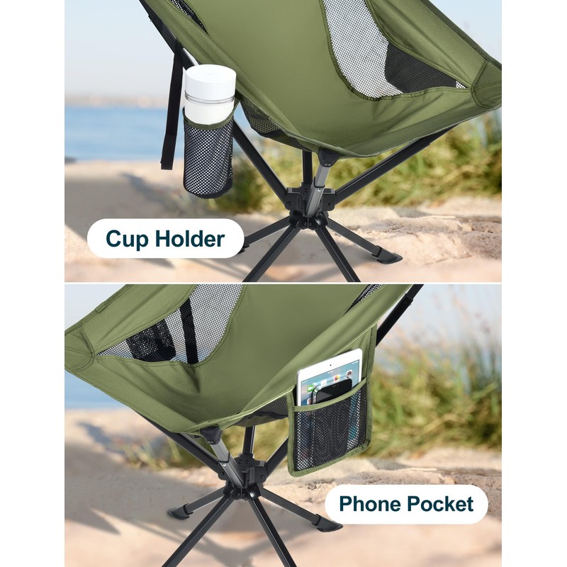 Docusvect Swivel Portable Camping Chair for Adults, Fast Setup, Lightweight