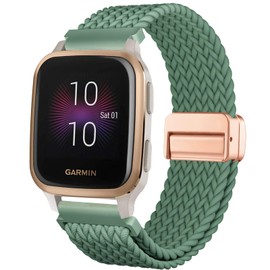 CUNUJIX Braided Bracelet Replacement for Garmin Venu Sq/Venu Sq 2 Wristband, 20 mm Elastic Nylon Magnetic Clasp Replacement Strap for Garmin Venu Sq Music/Venu Sq 2 Music Women Men, Nylon, No gemstone