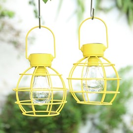 MUMTOP 2 Pack Solar Lanterns Outdoor Lights, Metal Solar Outdoor Lantern Waterproof Decorative Hanging Light for Yard Lawn Porch Garden Patio Pathway Decor, Yellow