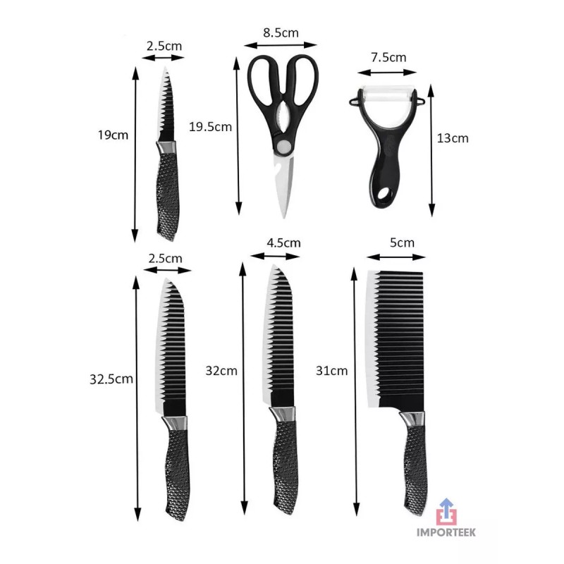 Importeek Set Juego Cuchillos Pelador Tijeras Cocina Chef Profesional