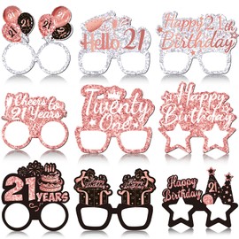 Lenwen 36 Pieces 21st Birthday Party Decoration Paper Eyeglasses Pink 21st Birthday Sunglasses 21st Happy Birthday Photo Booth Props Supplies for Her Birthday Party Girls Women Party Favors Decors