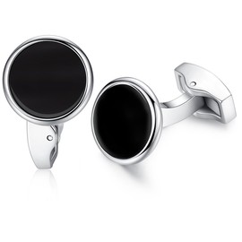 HONEY BEAR Men's White Pearl Shell Stone/Black Agate Onyx Cufflinks Stainless Steel Cufflink for Shirt, Wedding Business Gift, Reusable, Stainless Steel, Without Stone