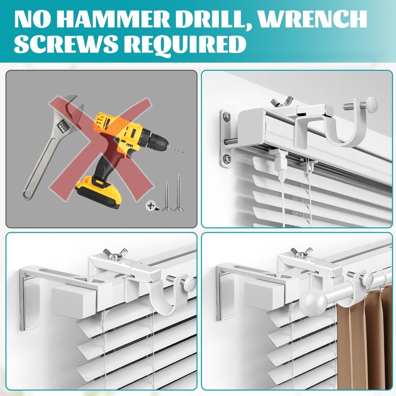 4 Pack Adjustable Curtain Rod Bracket Attachment for Outside Mounted