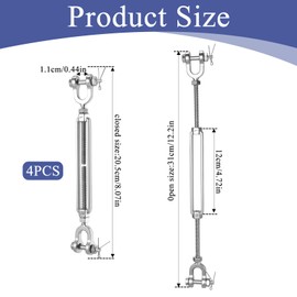 4 Pack 1/4" (M6) 304 Stainless Steel Turnbuckles, Heavy Duty Wire Tensioner for Cables Wire Shade Sail Hardware and Clothesline, 1600lbs Working Load Limit