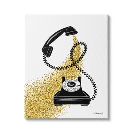 Stupell Industries Vintage Glam Telephone Abstract Gold Glitz Splatter Canvas Wall Art, 24 x 30, Black
