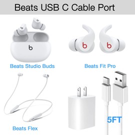 60in USB C Fast Charger Cable Adapter for Beats Fit Pro (Beats Fit Pro x Kim), Beats Flex, Beats Studio Buds, Sony, JBL, Bose Wireless Earbuds Headphone Speakers Power Charging Block Cord Accessories