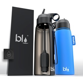 BLU ALL-IN-ONE | Vacuum Insulated Stainless Steel Water Bottle Flask With a pH Filter (26oz) | Made in the USA | Alkaline Water Filter Bottle | Removes 99.99% contaminants (pH - Blue)