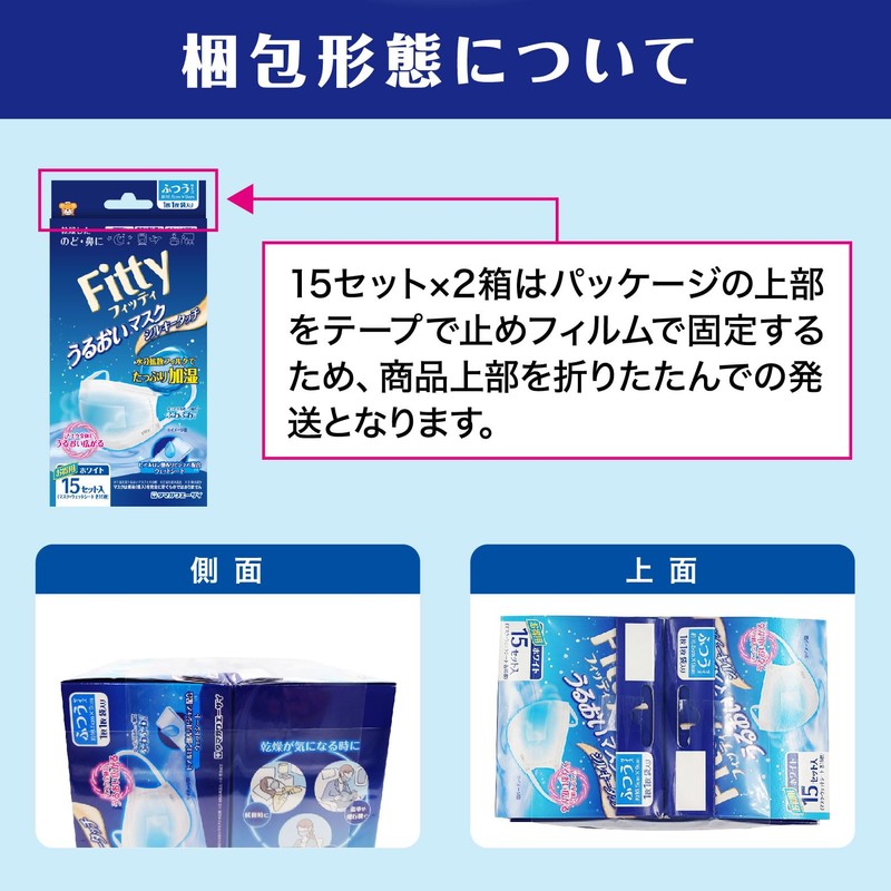 [フィッティ] Fitty うるおいマスク シルキータッチ (ホワイト/ふつう サイズ) ＜ 15セット×2箱 + 特典マスク２セット付