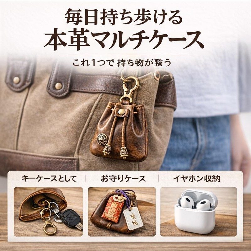 Micolora Amulet Case, Genuine Leather, Fashionable, Amulet Bag, Amulet Case,