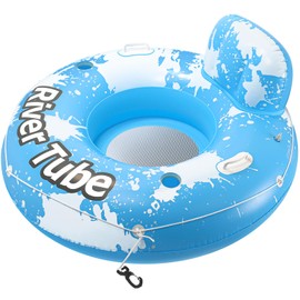 2025 New & Upgraded River Tubes for Floating Heavy Duty, Inflatable Float for Beach Lake Rafting, Fool Floats with Mesh Bottom, Cup Holder, Backrest