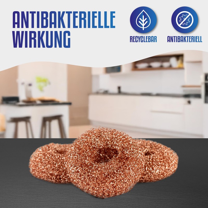 FUSL Copper Sponge Scratch-Free Pack of 3 - Antibacterial Cleaning