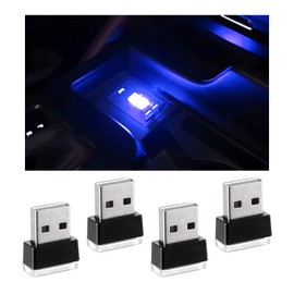 FSTURIOS 4 PCS USB LED Car Interior Atmosphere Lamp, Portable Plug-in 5V USB Car LED Interior Lighting Night Lamp, Mini USB Ambient Lighting Decor for Home Car Laptop Keyboard (Blue)