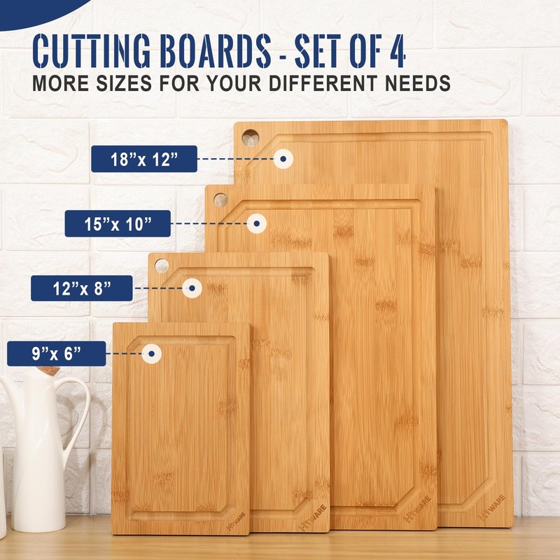 Hiware 4-Piece Extra Large Bamboo Cutting Boards Set for Kitchen,