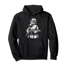 Creepy Girl Wearing Gas Mask Holding a Crocodile Skeleton Pullover Hoodie