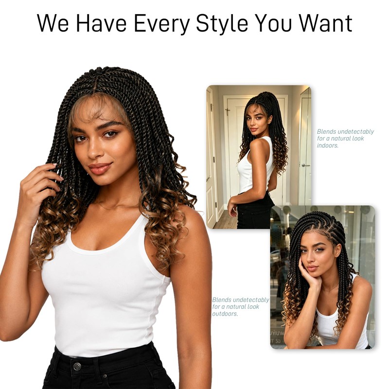 Full Lace Twist Braided Wig with Curly Ends for Black