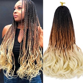 French Curl Crochet Braids 22 Inch Goddess Box Braids Crochet Hair for Women 7 Packs Pre Looped with Curly Ends Synthetic French Curly Braiding Hair Extensions 1B/30/613