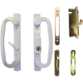 Gordon Glass STB Sliding Glass Patio Door Handle Kit with Mortise Lock, Face Plate and Keepers, B-Position, White, Keyed