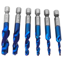 6PCS High Speed Steel 6.35mm Hex Shank Tap Drill Bit Compound Tap M3/M4/M5/M6/M8/M10 (Type C)