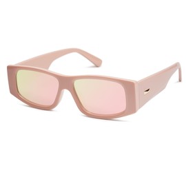 SOJOS Trendy Y2K Polarized Rectangle Sunglasses for Women Men Fashion Designer Rave Sunglasses SJ2228, Pink/Pink Mirrored