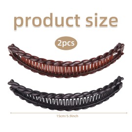 Banana Hair Clip, 2 Pieces Banana Hair Combs Fishtail Hair Clip,Vintage Double Comb Long hair Clips,Black Black & Brown hair Accessories for Women Girls, Fishtail Clips