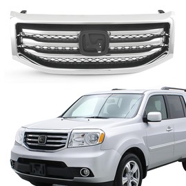 Partsflow Front Bumper Grill Upper Grille Assembly Chrome Trim Compatible with 2012 2013 2014 2015 Honda Pilot HO1202108